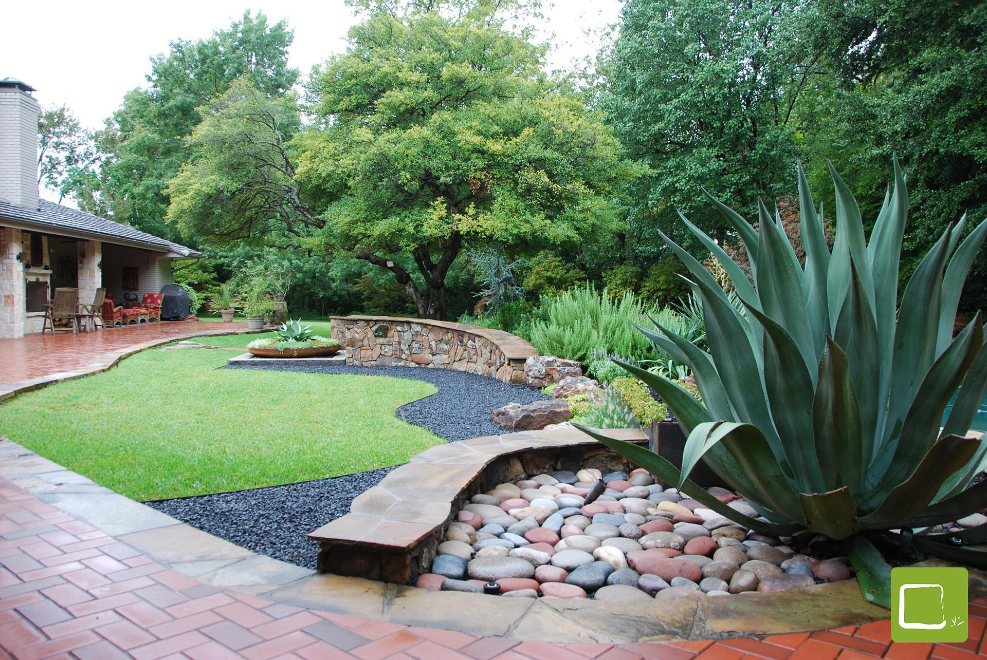 Southwest xeriscape desert garden in Dallas by drought-tolerant landscape designer